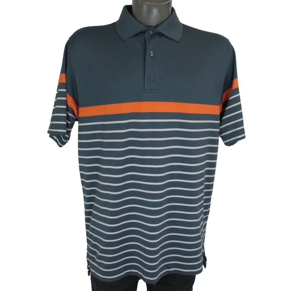 FootJoy Golf Polo Mens Large Blue Striped Athletic Fit Performance Stretch Shirt